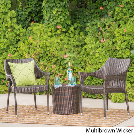 Christopher Knight Home Oxford Outdoor 3-Piece Round Wicker Bistro Chat Set