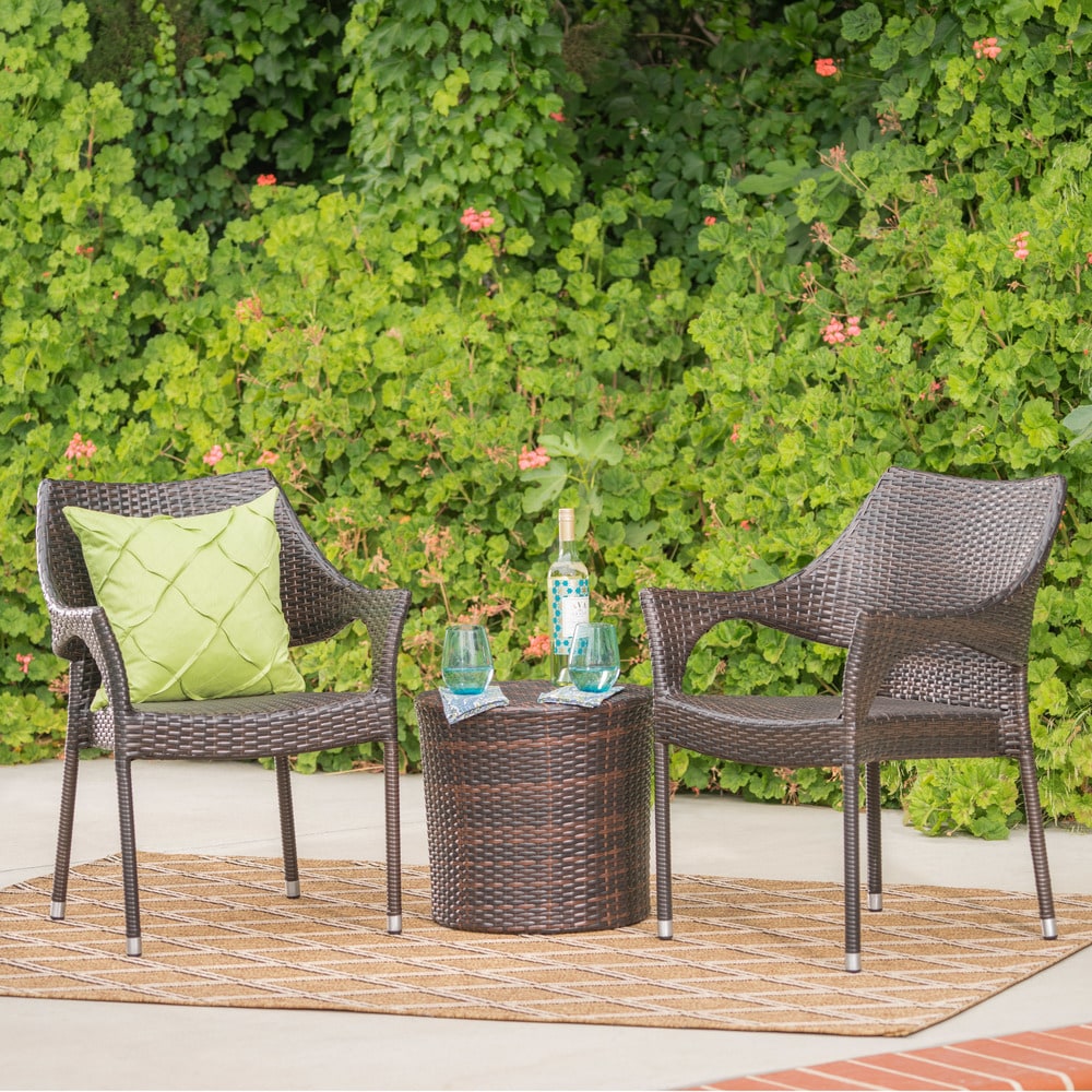 Christopher Knight Home Oxford Outdoor 3-Piece Round Wicker Bistro Chat Set