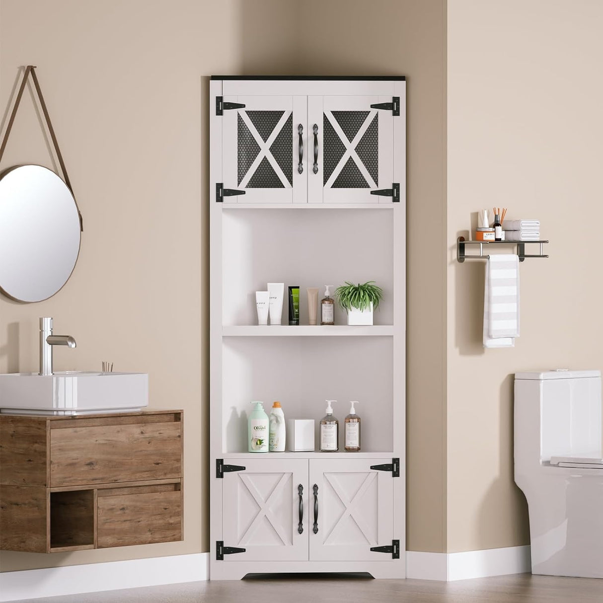PAKASEPT 66" Farmhouse Corner Cabinet, 5 Tier Tall Corner Cabinet - N/A
