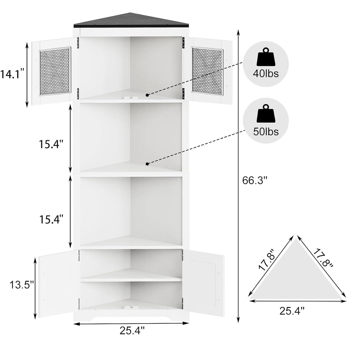 PAKASEPT 66" Farmhouse Corner Cabinet, 5 Tier Tall Corner Cabinet - N/A