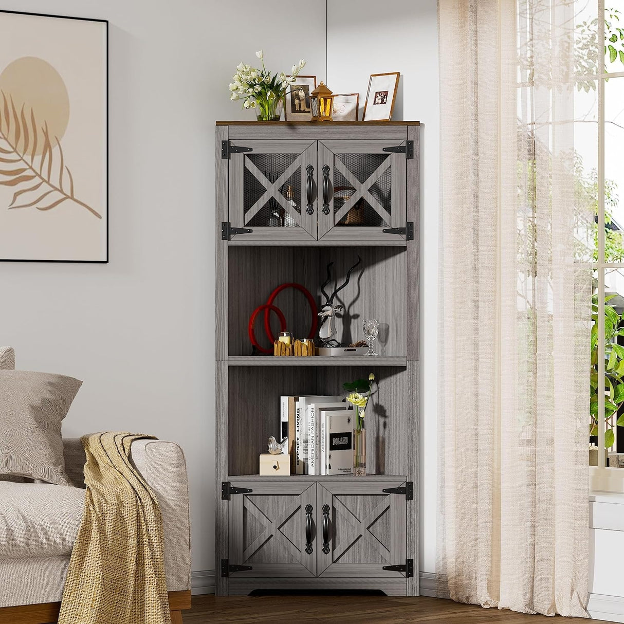 PAKASEPT 66" Farmhouse Corner Cabinet, 5 Tier Tall Corner Cabinet - N/A