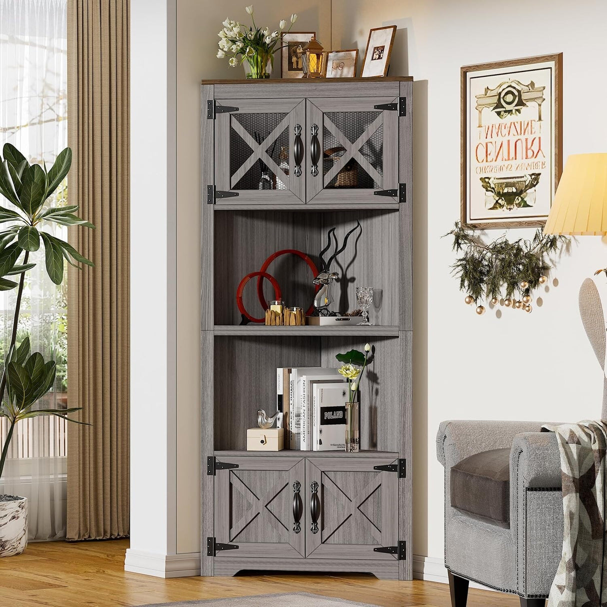 PAKASEPT 66" Farmhouse Corner Cabinet, 5 Tier Tall Corner Cabinet - N/A