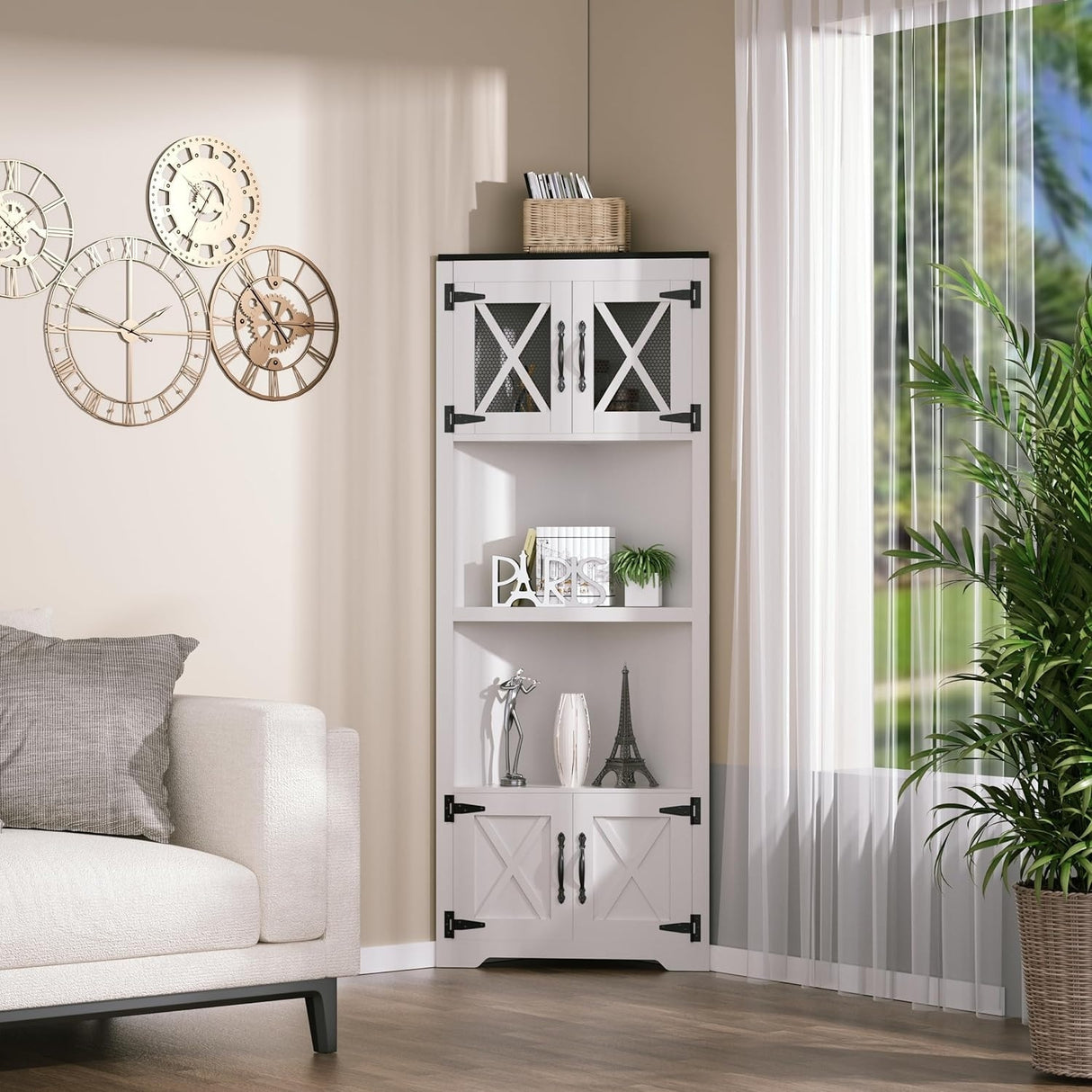 PAKASEPT 66" Farmhouse Corner Cabinet, 5 Tier Tall Corner Cabinet - N/A