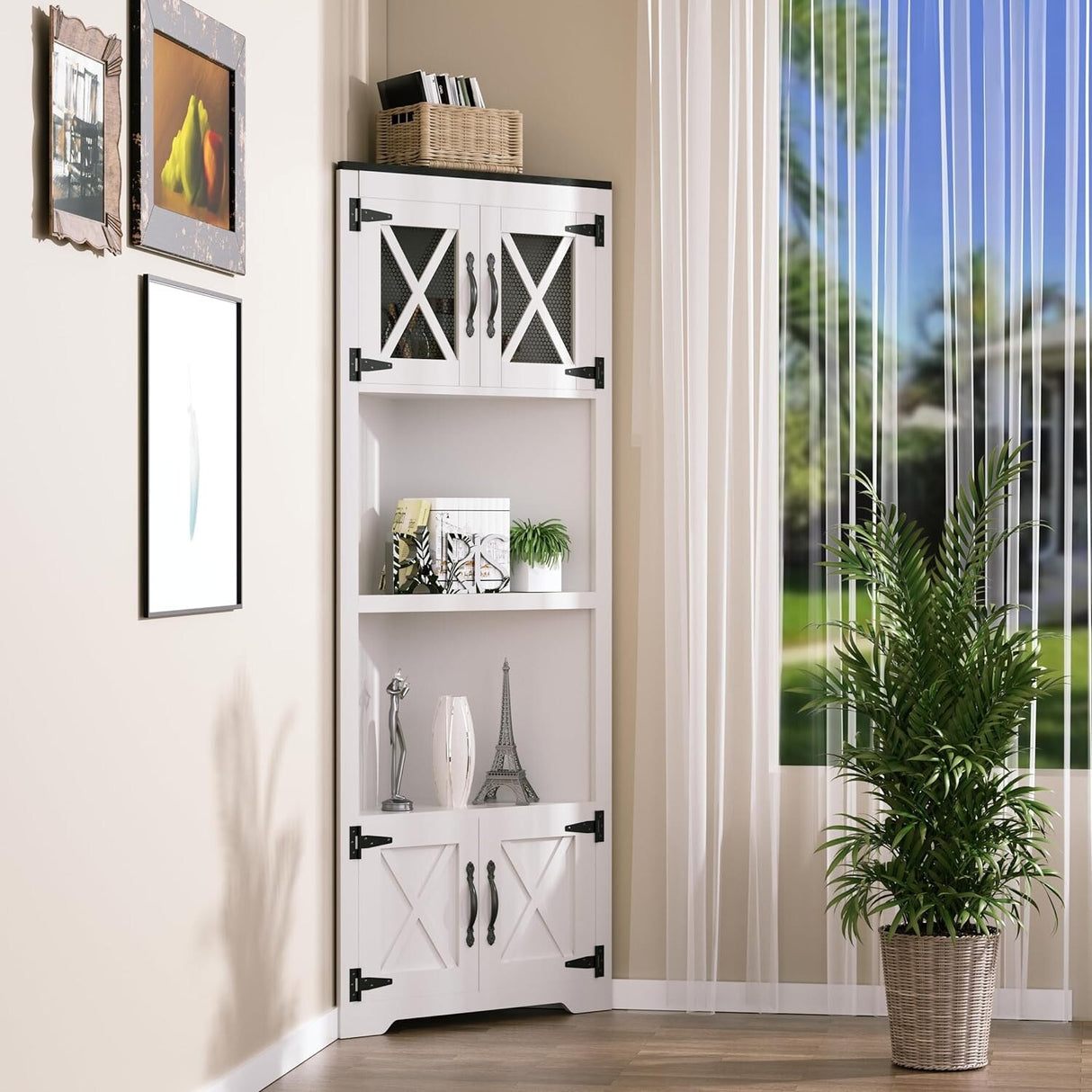 PAKASEPT 66" Farmhouse Corner Cabinet, 5 Tier Tall Corner Cabinet - N/A