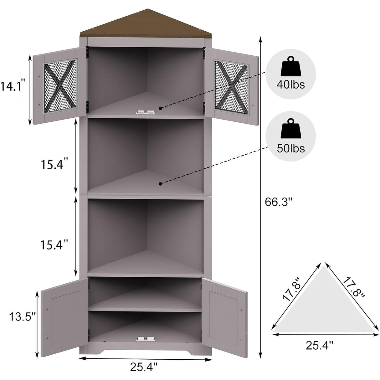 PAKASEPT 66" Farmhouse Corner Cabinet, 5 Tier Tall Corner Cabinet - N/A