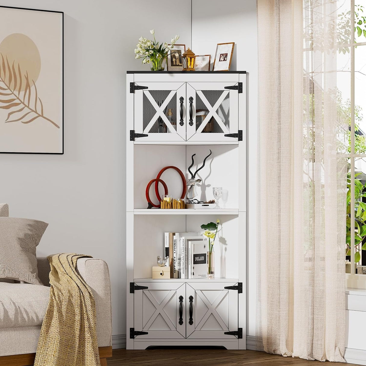 PAKASEPT 66" Farmhouse Corner Cabinet, 5 Tier Tall Corner Cabinet - N/A