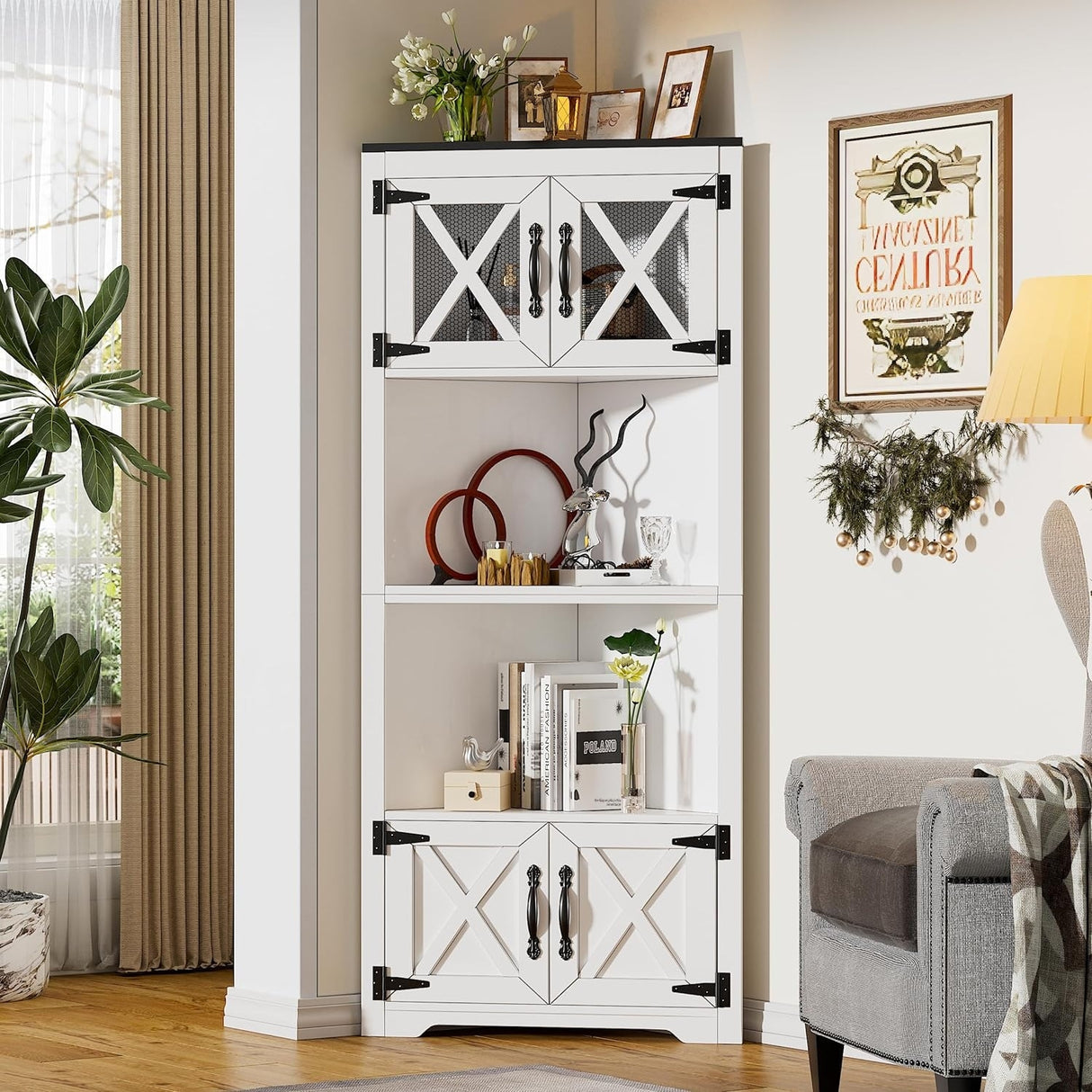 PAKASEPT 66" Farmhouse Corner Cabinet, 5 Tier Tall Corner Cabinet - N/A