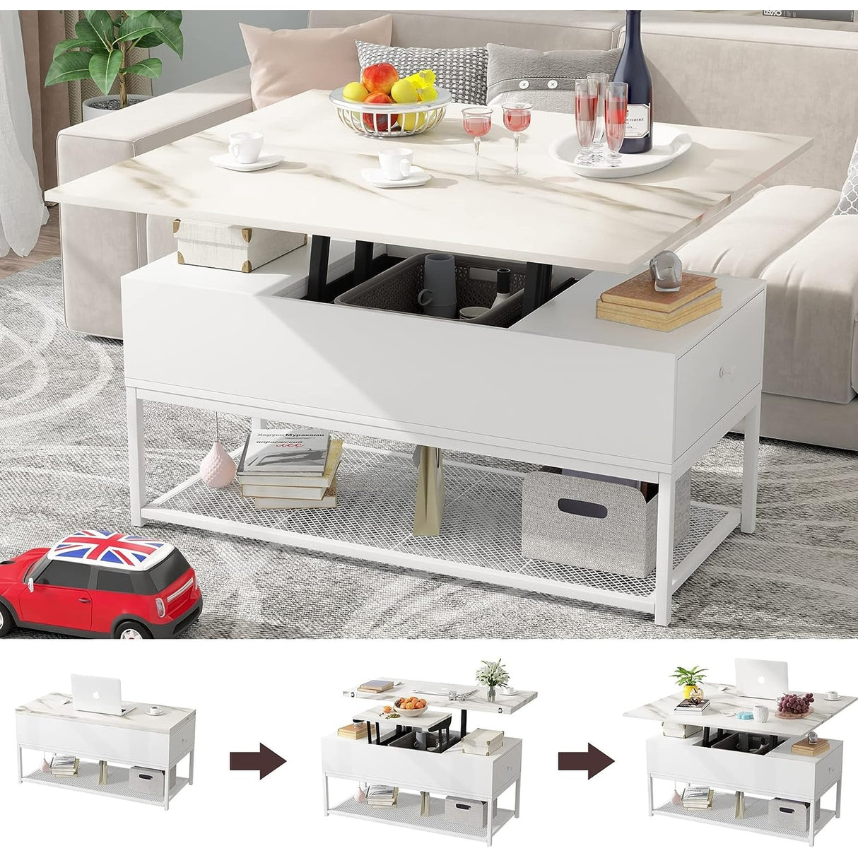 PAKASEPT Lift Top Coffee Table, Coffee Tables with 2 Storage Drawer