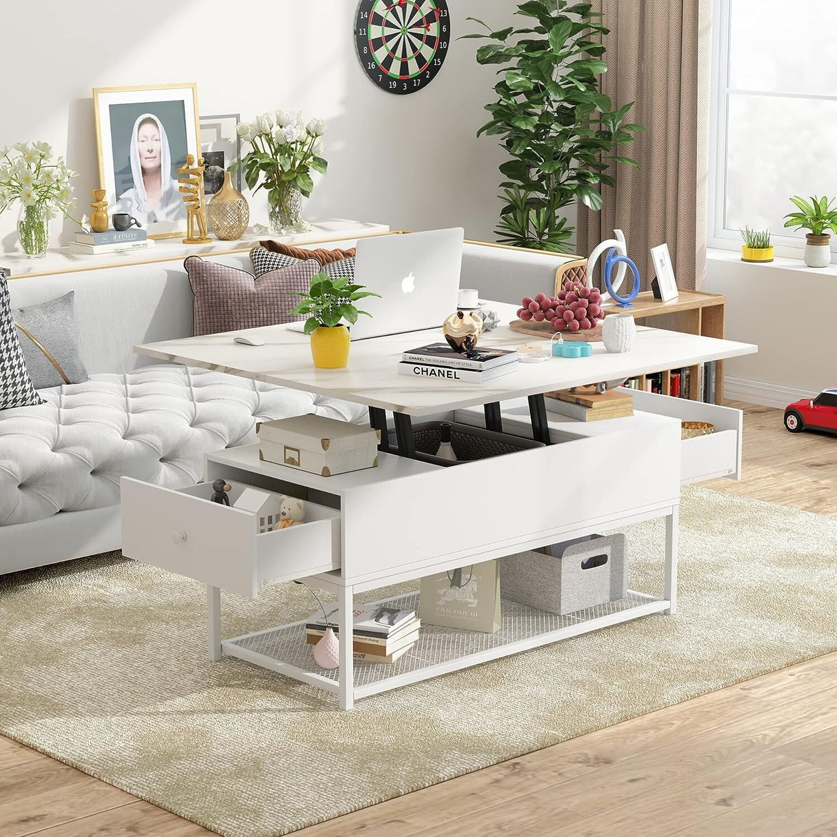 PAKASEPT Lift Top Coffee Table, Coffee Tables with 2 Storage Drawer