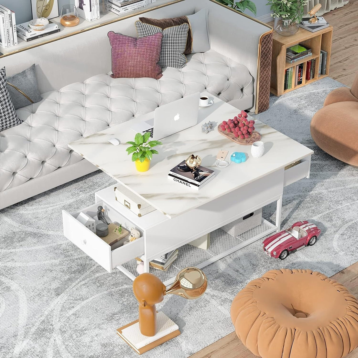 PAKASEPT Lift Top Coffee Table, Coffee Tables with 2 Storage Drawer