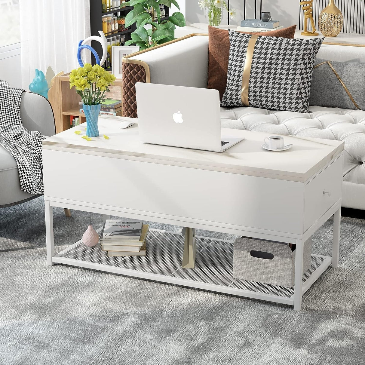 PAKASEPT Lift Top Coffee Table, Coffee Tables with 2 Storage Drawer