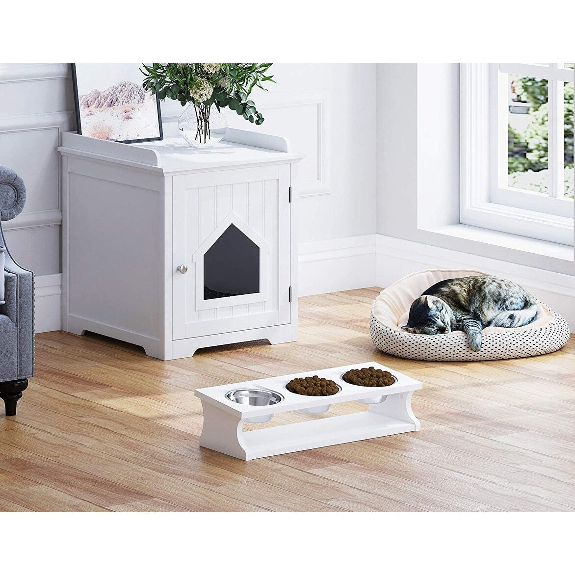 PAWLAND Raised Cat Bowls Elevated Stainless Steel Dog Cat Bowls with Stand Pet Feeder Food Water Bowls for Cats and Small Dogs