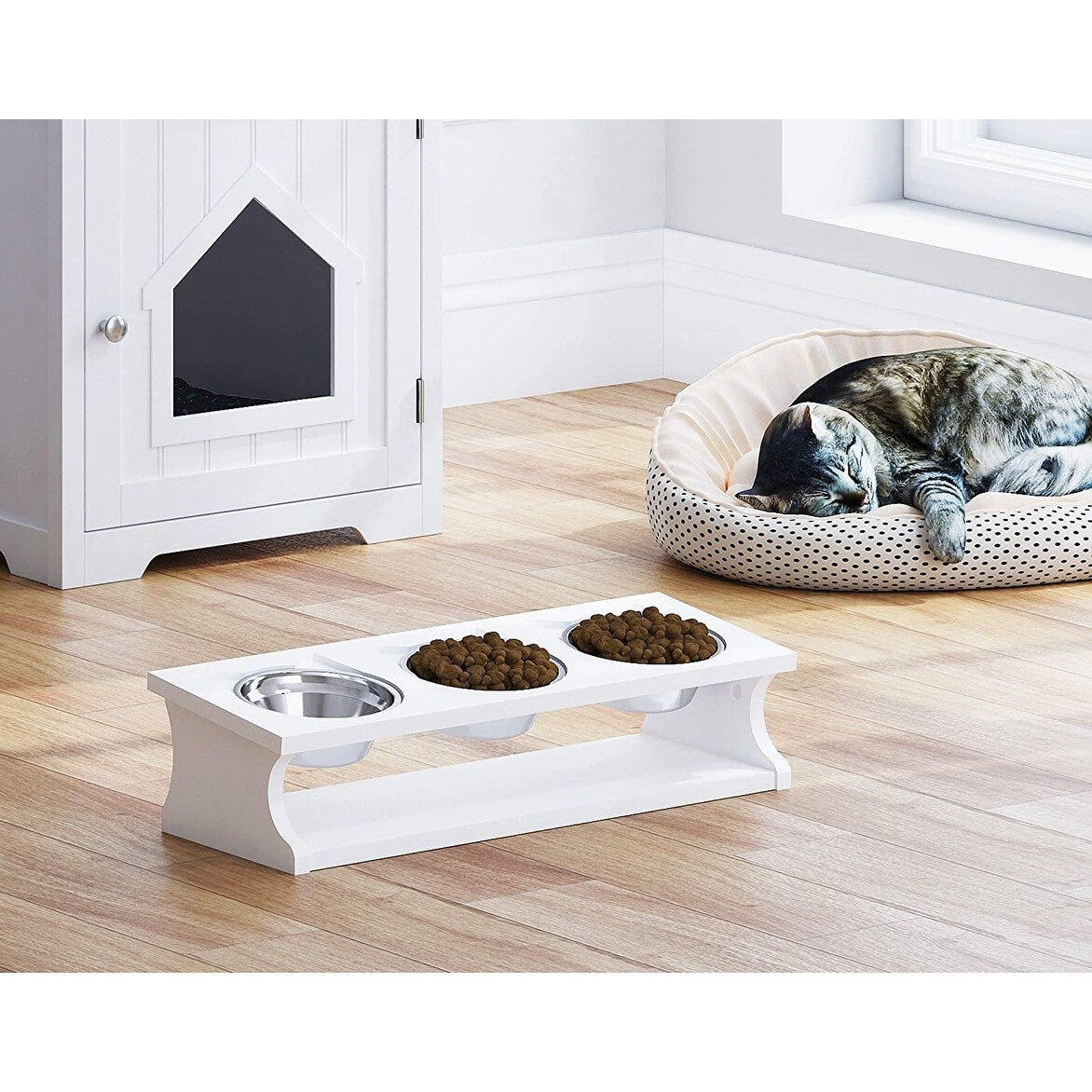 PAWLAND Raised Cat Bowls Elevated Stainless Steel Dog Cat Bowls with Stand Pet Feeder Food Water Bowls for Cats and Small Dogs