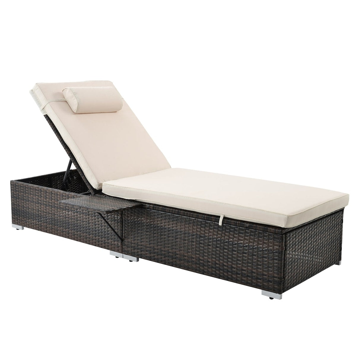 PE Rattan Steel Frame Outdoor Lounge Chair with Adjustable Backrest - 76.83"