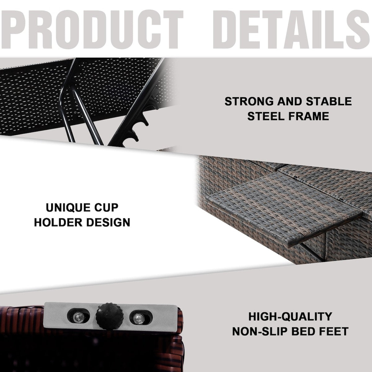 PE Rattan Steel Frame Outdoor Lounge Chair with Adjustable Backrest - 76.83"