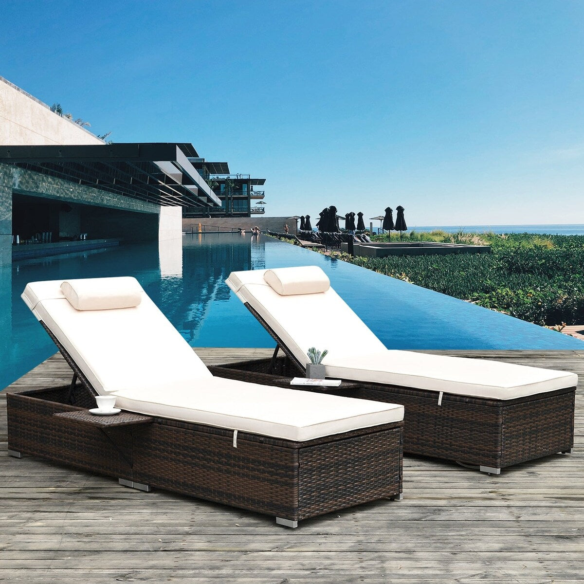 PE Rattan Steel Frame Outdoor Lounge Chair with Adjustable Backrest - 76.83"