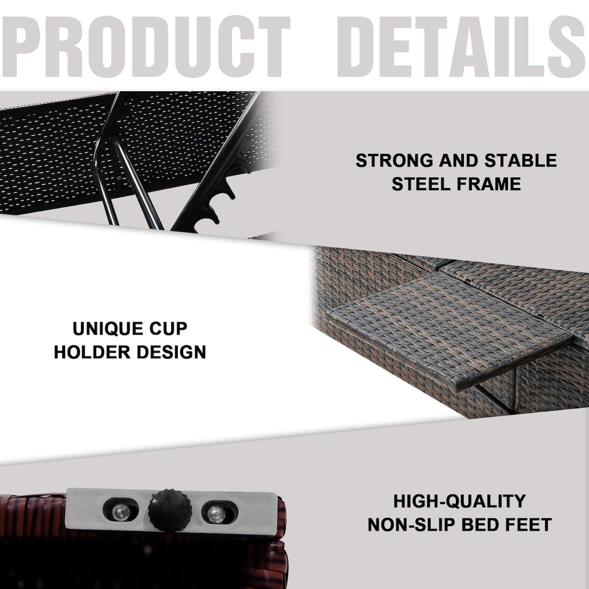 PE Rattan Steel Frame Outdoor Lounge Chair with Adjustable Backrest - 76.83"