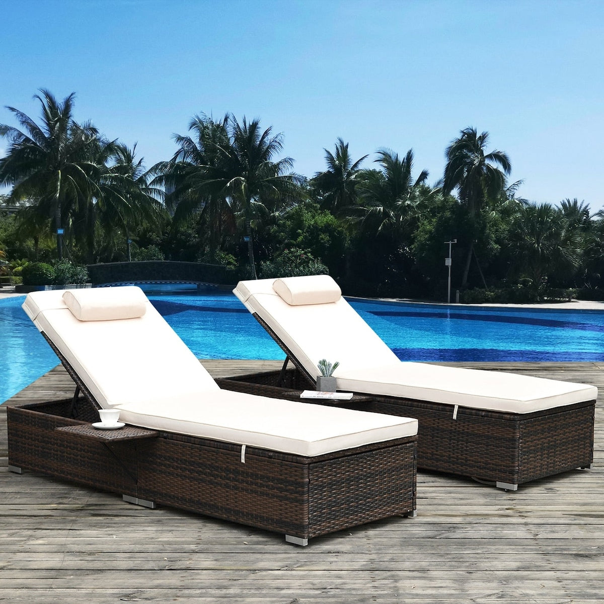 PE Rattan Steel Frame Outdoor Lounge Chair with Adjustable Backrest - 76.83"