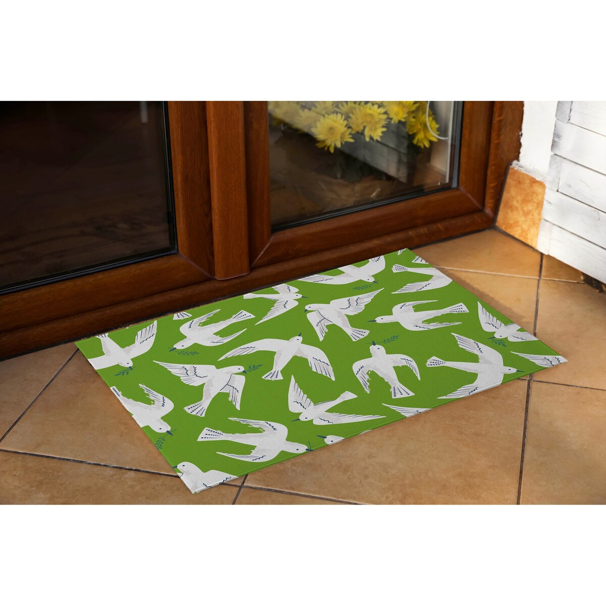 PEACE DOVES KIWI with Rubberized non-slip Backing Indoor|Outdoor Mat By Kavka Designs