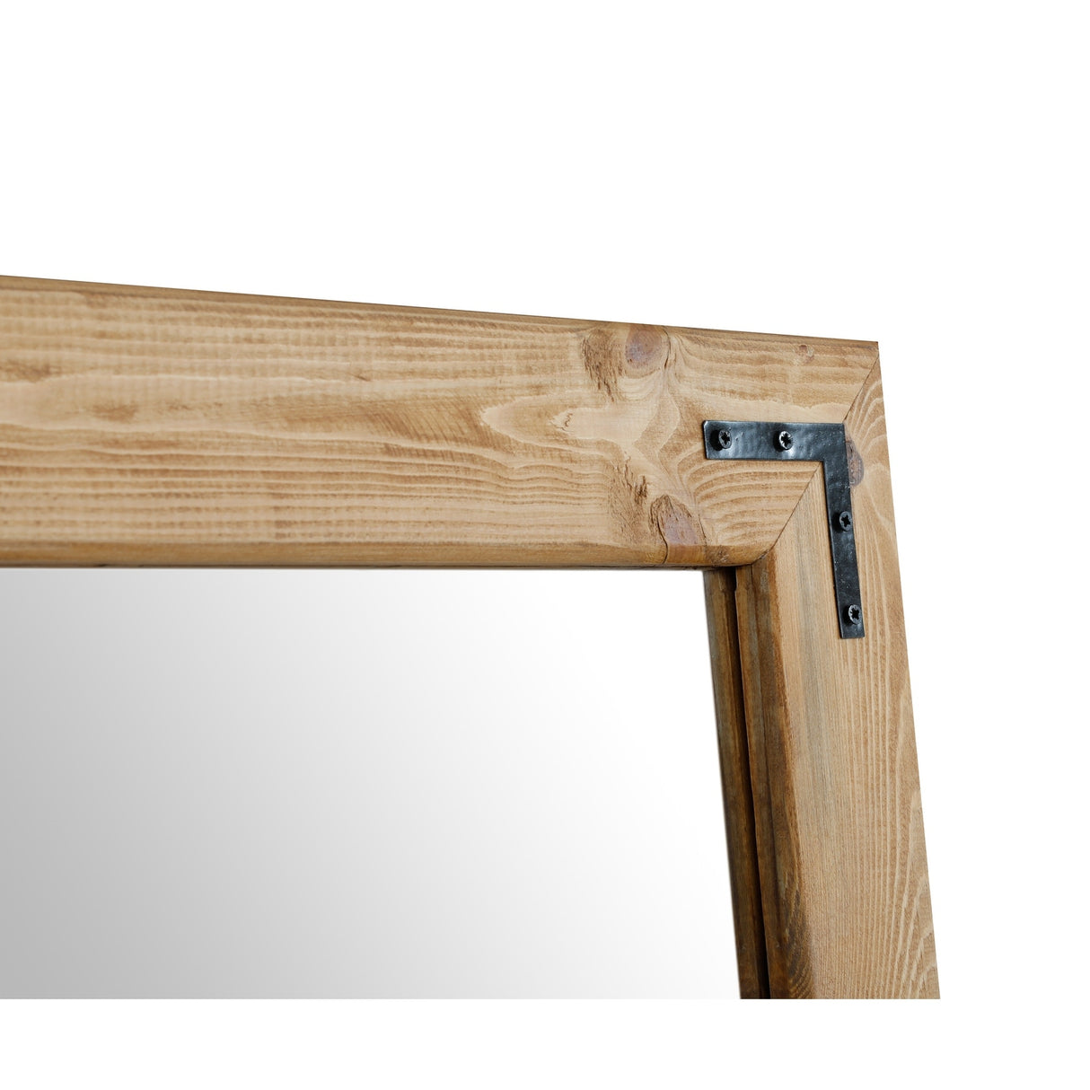 Natural Wood Framed with Metal Corner Bracket Mirror