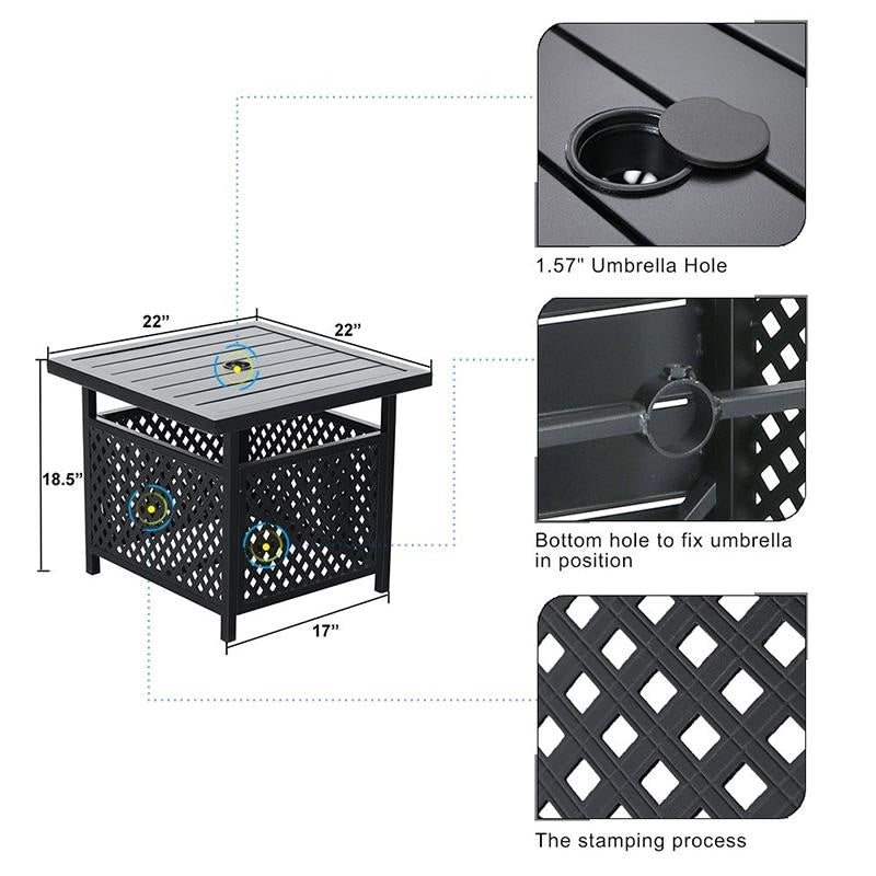 MAISON ARTS 3-Pcs Outdoor Dining Set, 2 Steel Swivel Dining Chair with Cushion and 1 Black Small Metal Square Coffee Table