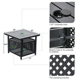 MAISON ARTS 3-Pcs Outdoor Dining Set, 2 Steel Swivel Dining Chair with Cushion and 1 Black Small Metal Square Coffee Table