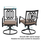 MAISON ARTS 3-Pcs Outdoor Dining Set, 2 Steel Swivel Dining Chair with Cushion and 1 Black Small Metal Square Coffee Table