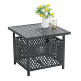 MAISON ARTS 3-Pcs Outdoor Dining Set, 2 Steel Swivel Dining Chair with Cushion and 1 Black Small Metal Square Coffee Table