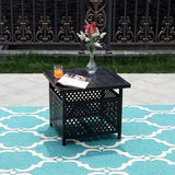 MAISON ARTS 3-Piece Patio Metal Dining Set of 2 Stackable Chairs and 1 Side table with Umbrella Hole