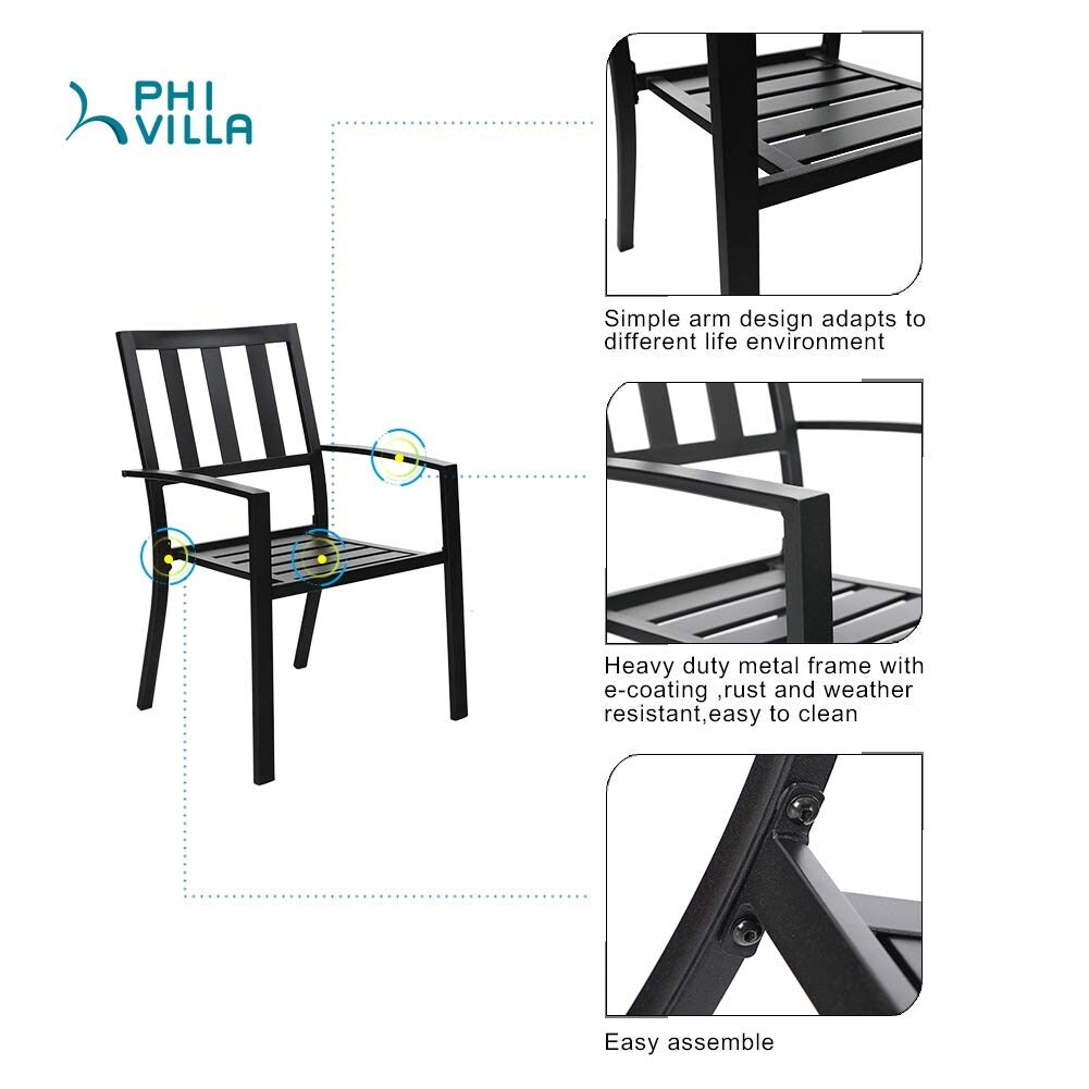 MAISON ARTS 3-Piece Patio Metal Dining Set of 2 Stackable Chairs and 1 Side table with Umbrella Hole