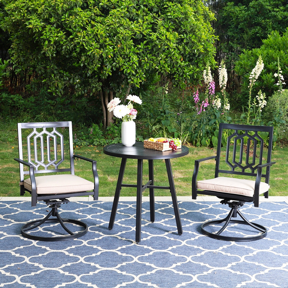 MAISON ARTS 3 Pieces Patio Bistro Set Patio Furniture Dining Sets, 2 Swivel Chairs with Cushions and 1 Round Coffee Table