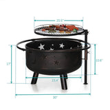 30" 2-In-1 Moon & Star Pattern Patio Fire Pit with Grilling Grid
