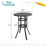 MAISON ARTS 32" Cast Aluminum Patio Bar Table, 41" Height High Top Outdoor Table