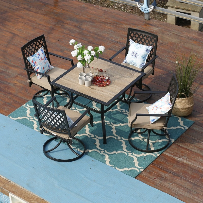 MAISON ARTS 5-Piece Patio Dining Set with Swivel Chairs and Wood-Like Table - 5-PIieces Sets
