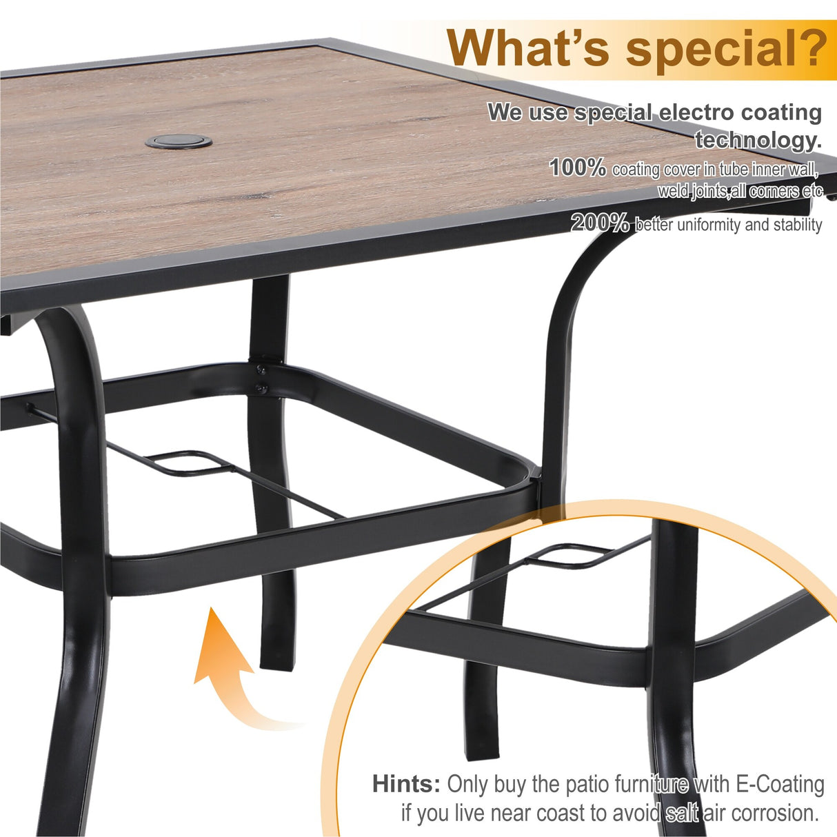 PHI VILLA 5-Piece Rattan Dining Chairs & Wood-look Square Table Patio Dining Set