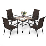 PHI VILLA 5-Piece Rattan Dining Chairs & Wood-look Square Table Patio Dining Set