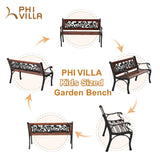 MAISON ARTS Outdoor Garden Bench for Children, 33'' L Metal Bench with Wood Seating & Floral Pattern Back