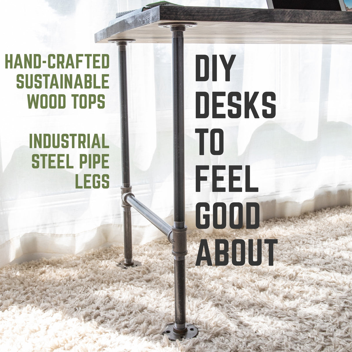 PIPE DECOR Solid Reclaimed Wood Desk with Authentic Industrial Pipe Legs