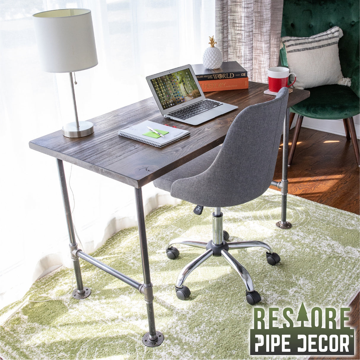 PIPE DECOR Solid Reclaimed Wood Desk with Authentic Industrial Pipe Legs