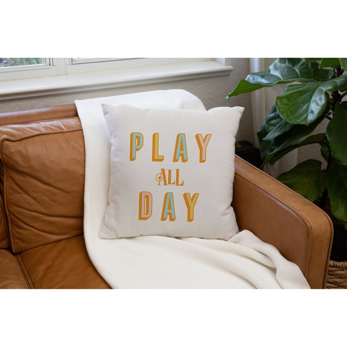 PLAY ALL DAY TAN Accent Pillow by Kavka Designs