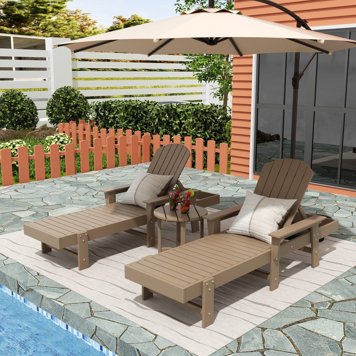 Polytrends Altura Poly Eco-Friendly All Weather Reclining Chaise Lounge with Arms & Side Table (3 Piece Set)
