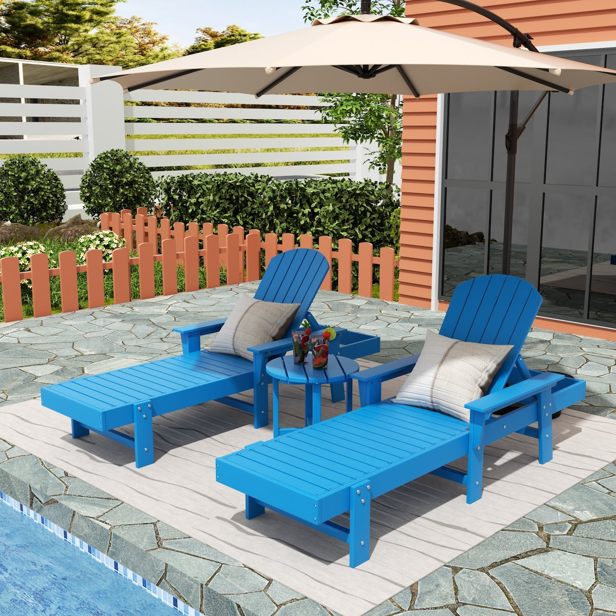 Polytrends Altura Poly Eco-Friendly All Weather Reclining Chaise Lounge with Arms & Side Table (3 Piece Set)