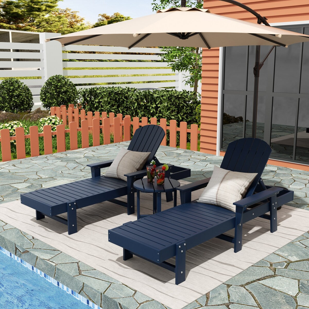Polytrends Altura Poly Eco-Friendly All Weather Reclining Chaise Lounge with Arms & Side Table (3 Piece Set)