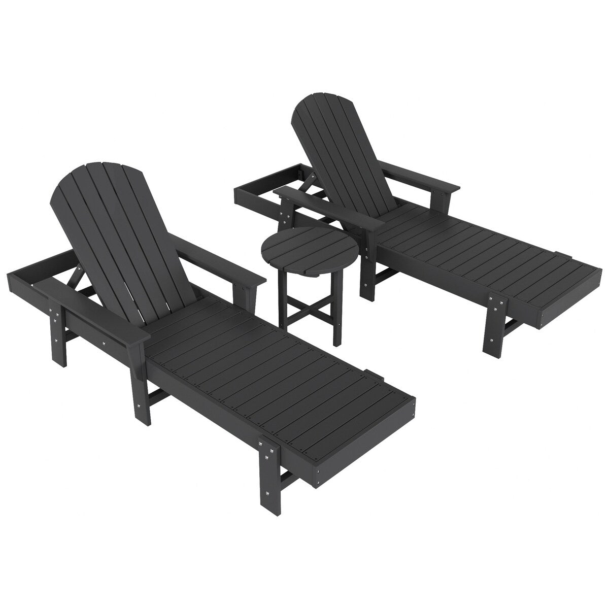 Polytrends Altura Poly Eco-Friendly All Weather Reclining Chaise Lounge with Arms & Side Table (3 Piece Set)