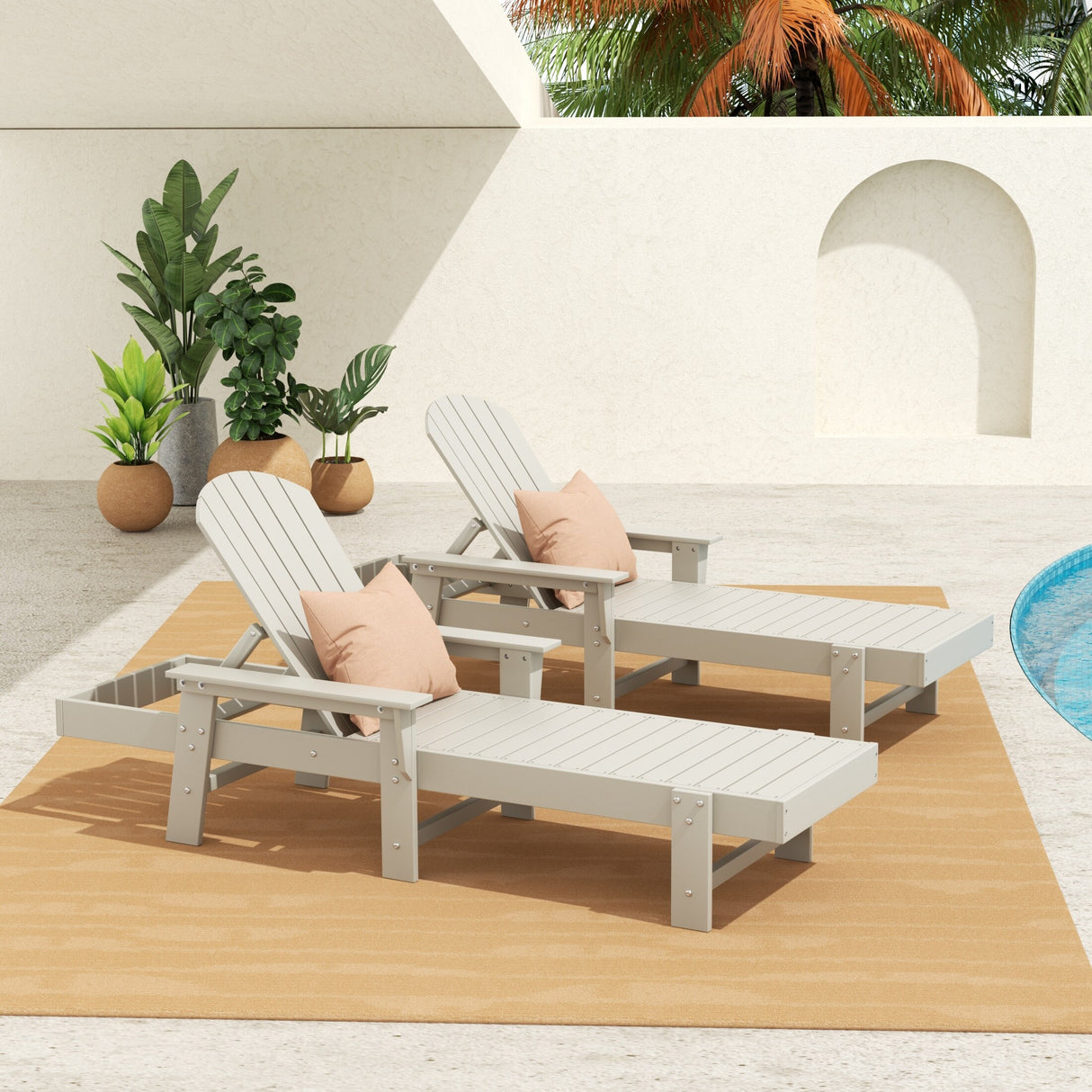 Polytrends Altura Poly Eco-Friendly All Weather Reclining Chaise Lounge with Arms (Set of 2)
