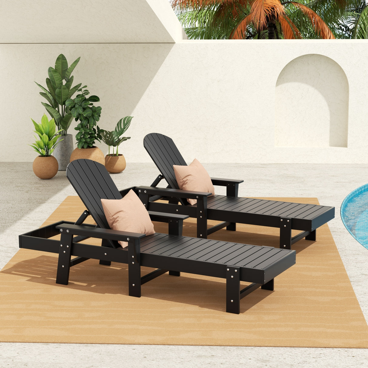 Polytrends Altura Poly Eco-Friendly All Weather Reclining Chaise Lounge with Arms (Set of 2)