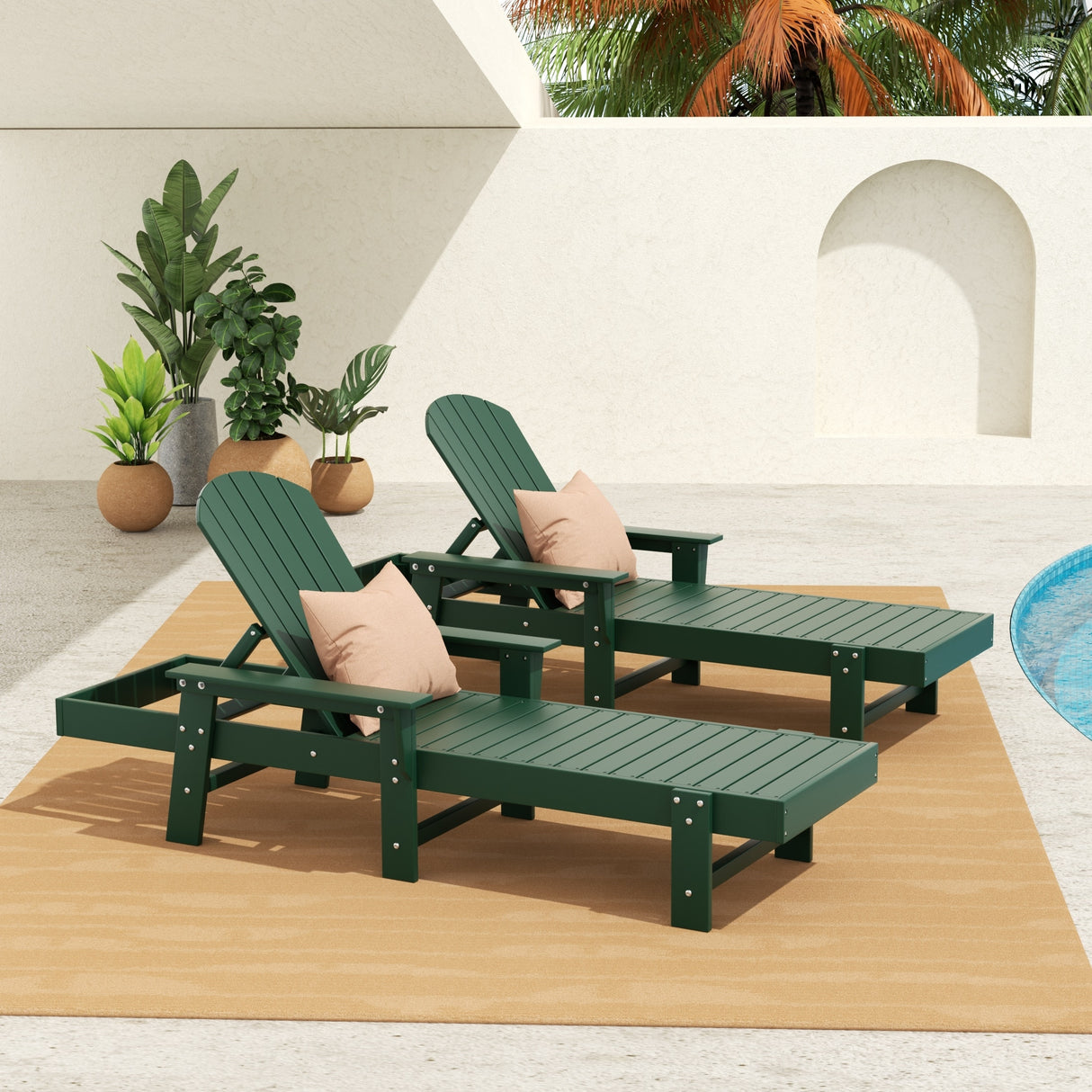 Polytrends Altura Poly Eco-Friendly All Weather Reclining Chaise Lounge with Arms (Set of 2)