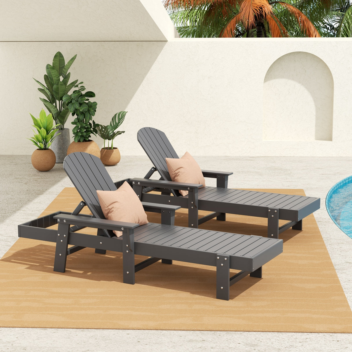 Polytrends Altura Poly Eco-Friendly All Weather Reclining Chaise Lounge with Arms (Set of 2)