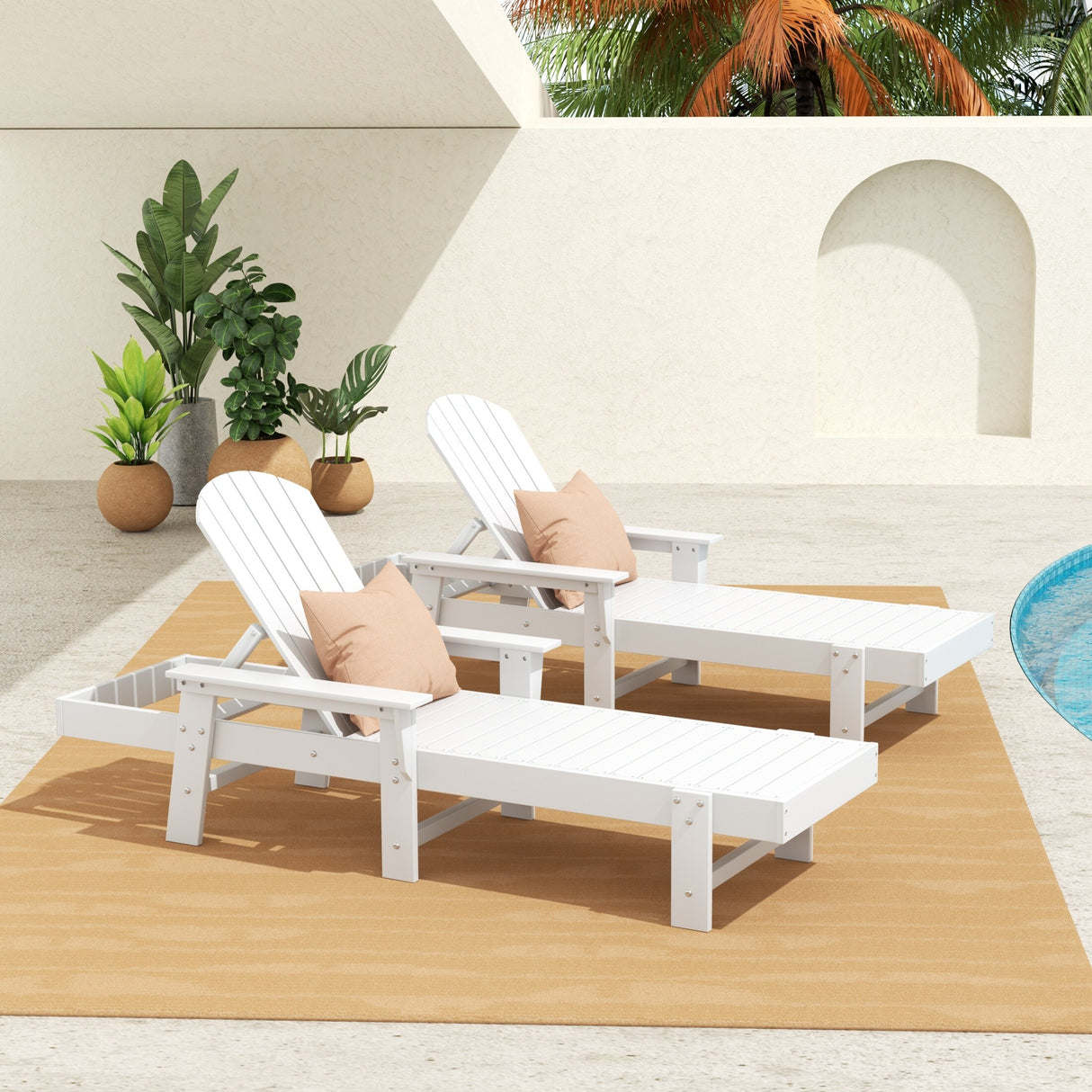 Polytrends Altura Poly Eco-Friendly All Weather Reclining Chaise Lounge with Arms (Set of 2)