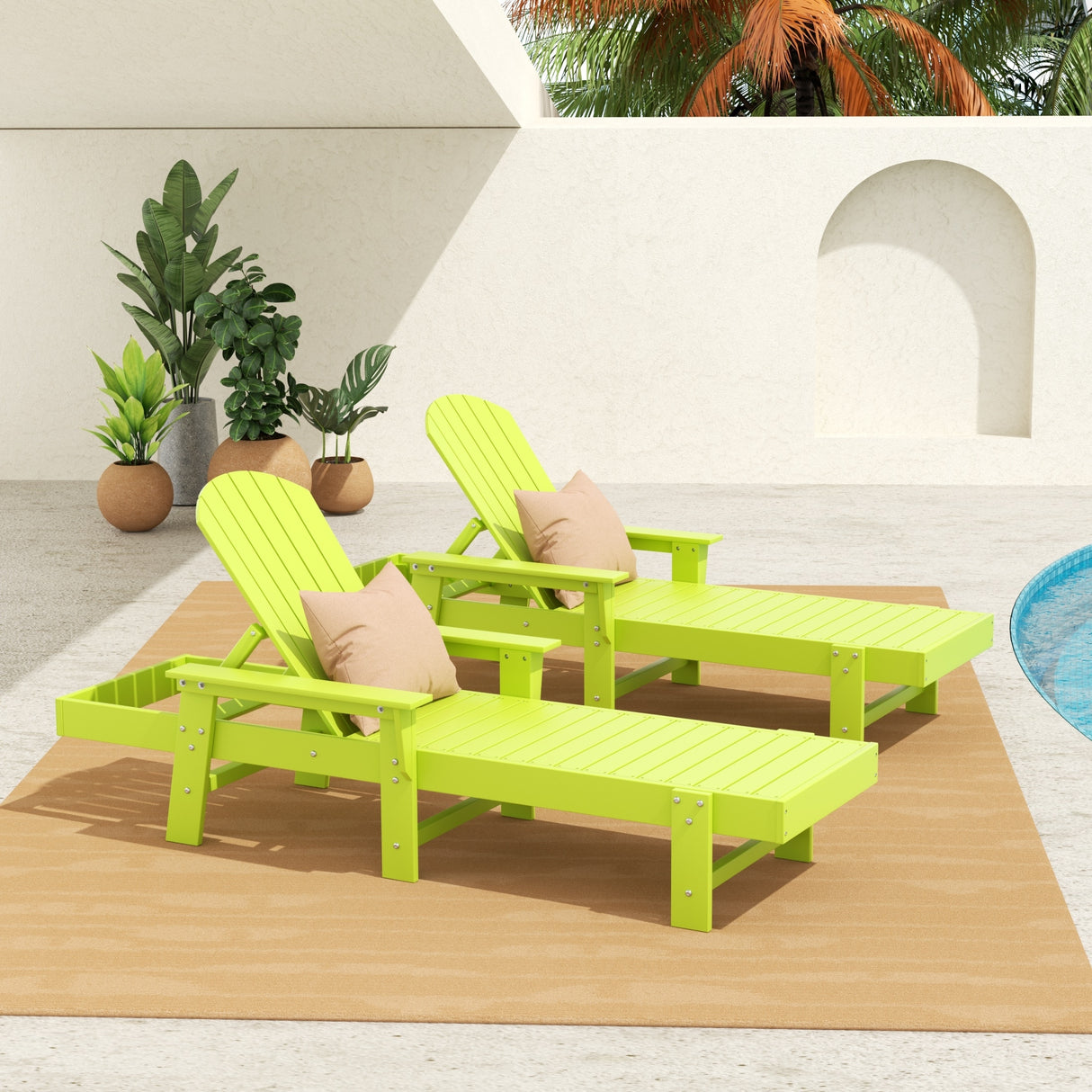 Polytrends Altura Poly Eco-Friendly All Weather Reclining Chaise Lounge with Arms (Set of 2)